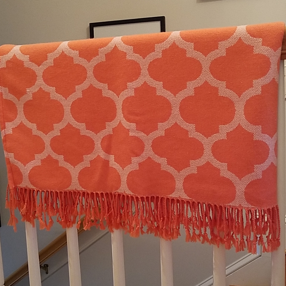 Orange arabesque design throw blanket